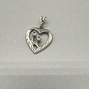 Vintage Sterling Silver 925 Etched Cubic Zirconia Heart Shaped Pendant READ
